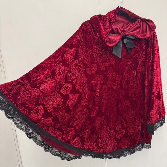 Spirit Jackets & Blazers - Spirit Halloween red velvet burnout cape hood black lace OS 1X vamp cosplay goth